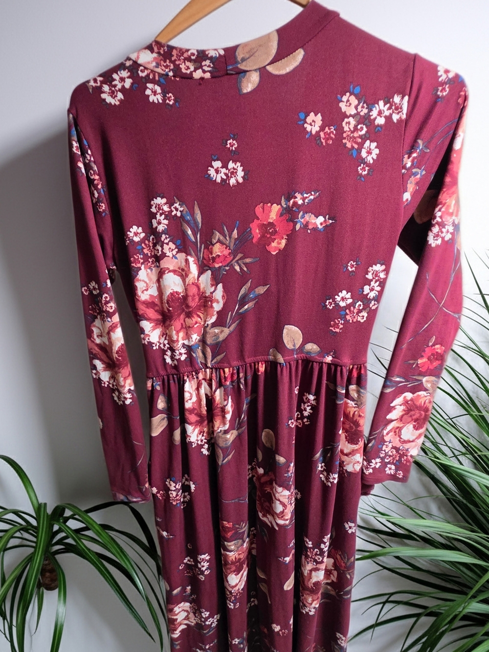 Floral Burgundy Long Sleeve Maxi Dress - Brand Not Visible